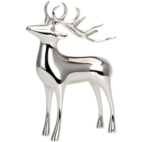 Große stehende Porzellan Deko XXL Rentier Figur - silbern glänzende Hirsch Geweih Weihnachts-Deko zum Hinstellen Höhe 32 cm
