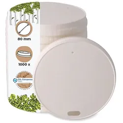 BIOZOYG 1000 Stück Ø 80mm biologisch abbaubar, umweltfreundlich, weißer Papierdeckel, Becherdeckel, kompostierbar nachhaltig Plastikfrei