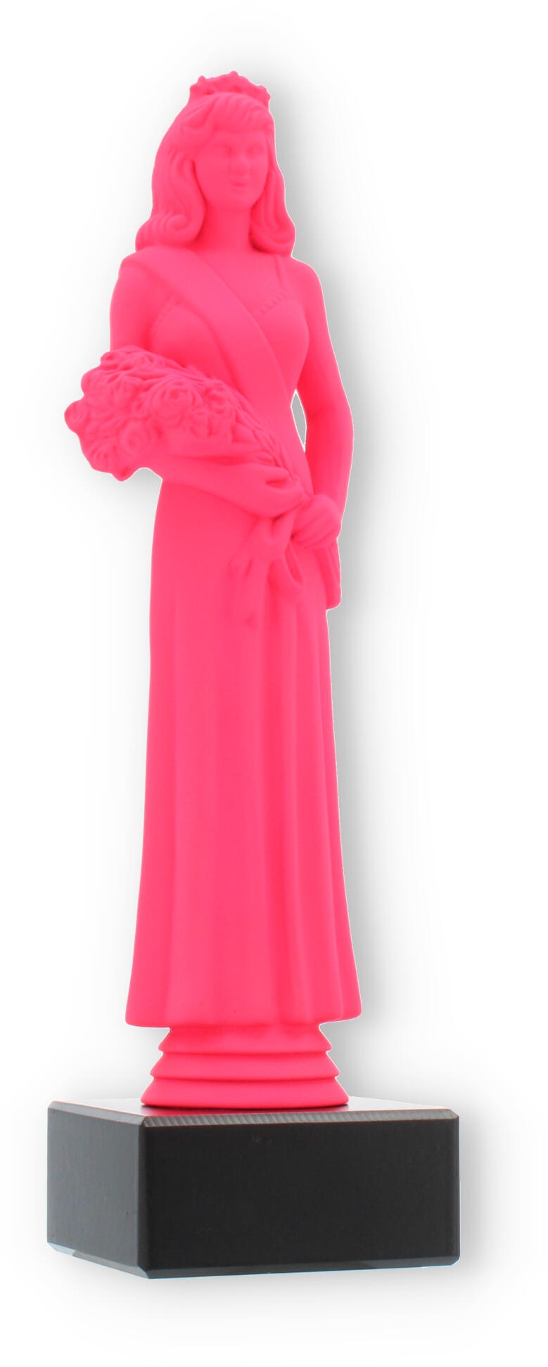Pokal Kunststofffigur Schönheitskönigin pink auf schwarzem Marmorsockel 23,7cm