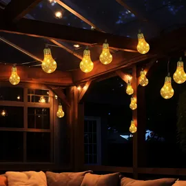 GLOBO LED Solar Lichterkette Außen Hanfseil 570 cm Warmweiß