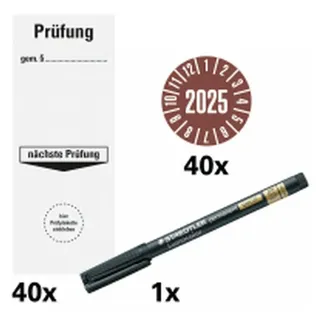 Dreifke Hinweisschild Vorteils-Set Grundetiketten 2025, Jahresprüfplakette,Faserschreiber