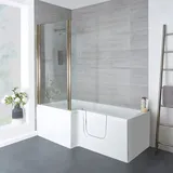 Begehbare Badewanne mit Duschzone, eckig, 1700mm x 850mm, Tür links – inkl. Badewannenaufsatz in mattem Gold – Merso