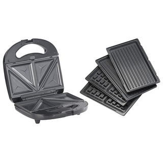 Rosenstein & Söhne 3in1-Sandwichmaker, Waffeleisen & Tischgrill, Anti-Haft, 800 Watt