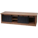 MCW TV-Rack MCW-K75, Fernsehtisch TV-Board, Schiebetüren Staufächer, Holz-Optik Industrial Metall 150x40x43cm ~ braun