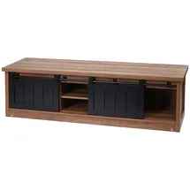 MCW TV-Rack MCW-K75, Fernsehtisch TV-Board, Schiebetüren Staufächer, Holz-Optik Industrial Metall 150x40x43cm ~ braun