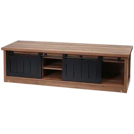 MCW TV-Rack MCW-K75, Fernsehtisch TV-Board, Schiebetüren Staufächer, Holz-Optik Industrial Metall 150x40x43cm ~ braun