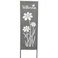 Levandeo Gartenstecker Willkommen H83cm Stele Grau Betonoptik Garten-Deko Gartenschild