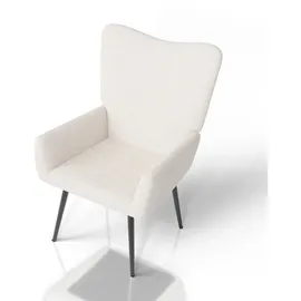 Juskys Ohrensessel Odense Bouclé 70 x 100 x 80 cm Beige mit Hocker