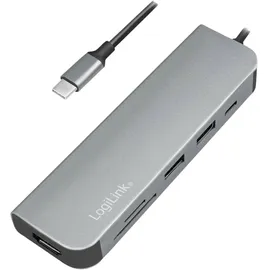 Logilink UA0343 - USB-CTM Multifunktions Hub mit 6x Erweiterungen: 1x HDMI/1x USB-C PD (Power Delivery)/1x SD Kartenleser/2x USB 3.2 Gen 1 (3.1 Gen 1) Type-C, aluminium