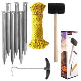 REDCLIFFS Zubehör für Campingzelt – Zubehörset Heringe/Hammer/Schnur/Haken (9-teilig)