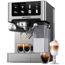 Airmsen Espressomaschine 20Bar, Vollautomatische Kaffeemaschine mit Milchschäumer Dampflanze, 1.8L Wassertank für Zuhause Und Büro,Ideal Als Geschenk, S... - Schwarz