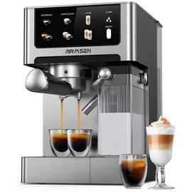 Airmsen Espressomaschine 20Bar, Vollautomatische Kaffeemaschine mit Milchschäumer Dampflanze, 1.8L Wassertank für Zuhause Und Büro,Ideal Als Geschenk, S... - Schwarz