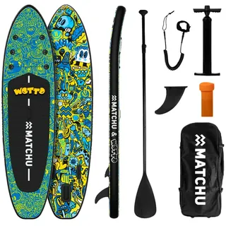 Matchu Sports Stand Up Paddle Wotto 320x81x15 cm - Aufblasbares Sup Board - Limited Edition blau|grün|gelb 320 CM