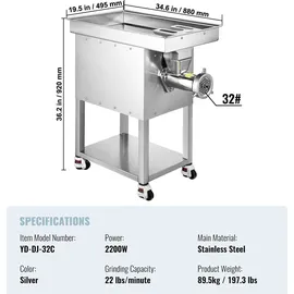Vevor Fleischwolf 9,98kg/min Silber