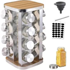 Amalan eu Gewürzregal Edelstahl 16 Gewürzdosen 360°Drehbar