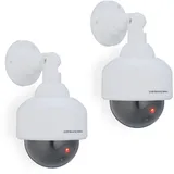 Relaxdays 2 x Kamera Dummy, blinkendes Led-licht, innen - außen, Einbrecher Abschreckung, Überwachungskamera Attrappe, weiß
