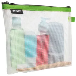 LEITZ Traveller Zip-Beutel WOW, Kosmetiktasche, transparent, Reissverschlußborde grün, wasserabweisend