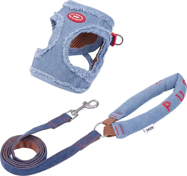 zeze Brustgurt- und Leinen-Set in Jeans-Look (Größe L, geeignet für 7-12,5 kg)