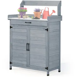Gartenschrank mit Arbeitsfläche Divit PG03 Outdoor Schrank wetterfest Holz grau