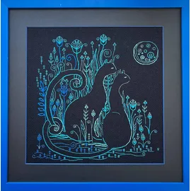 Riolis Blackwork Stickset "Katzen. Mondlicht", Zählmuster, 30x30cm