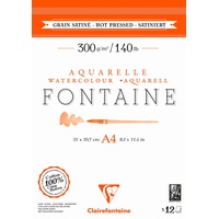 Clairefontaine 975948C - Aquarellblock Fontaine DIN A4 21x29,7cm, mit 12 Bogen 300g,satiniert, zweiseitig geleimt, 1 Block