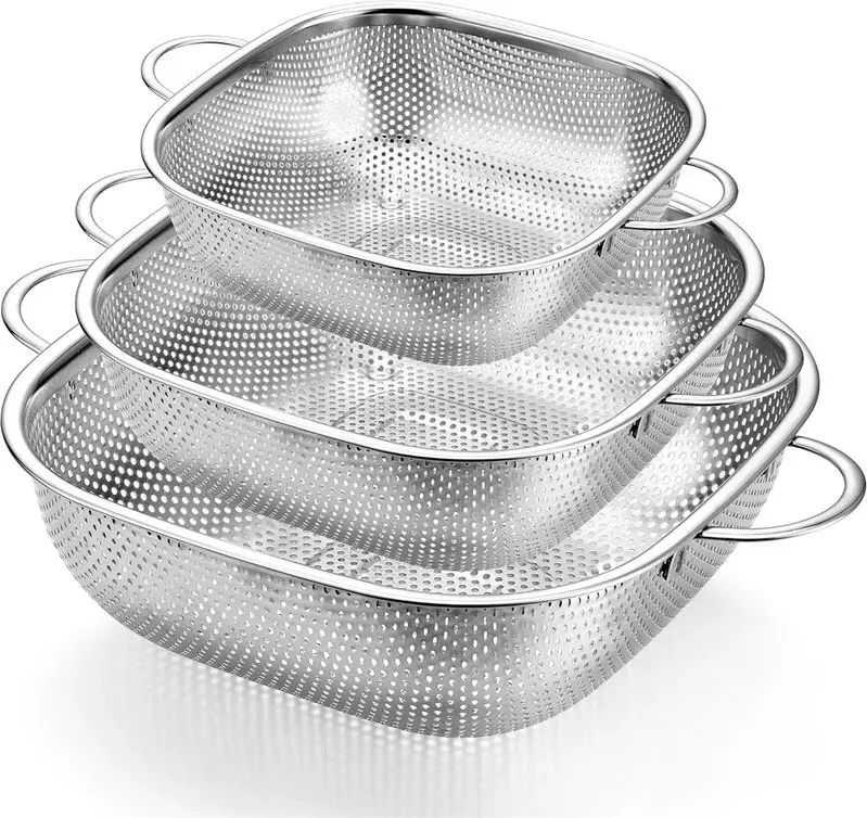 Joyfair 3-teiliges Sieb- und Abtropfsieb-Set aus Stahl mit Griffen, 28 cm/24 cm/20 cm