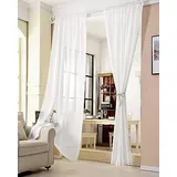 Woltu Gardinen transparent mit Kräuselband Vorhang Leinenoptik Halbtransparent Voile Leinenvorhang Stores Fensterschal Dekoschal Wohnzimmer Kinderzimmer Schlafzimmer, 140x175 cm Weiß (1 Stück)