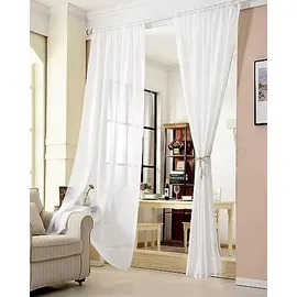 Woltu Gardinen transparent mit Kräuselband Vorhang Leinenoptik Halbtransparent Voile Leinenvorhang Stores Fensterschal Dekoschal Wohnzimmer Kinderzimmer Schlafzimmer, 140x175 cm Weiß (1 Stück)