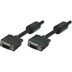 Manhattan VGA Monitor Cable (with Ferrite Cores), 1.8m, Black, Male to Male, HD1