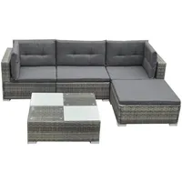 vidaXL 5-tlg Garten-Lounge-Set mit Kissen Poly Rattan Grau Modell 40