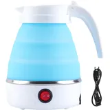 Faltbarer Wasserkocher 0.6L, Tragbarer Faltbarer Wasserkessel Reisewasserkocher Klein, 5 Minuten Schnelles Kochen Silikon Camping Wasserkocher Faltbar für Camping Reise Outdoor(Hellblau)