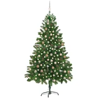 vidaXL Künstlicher Weihnachtsbaum mit LEDs Kugeln 210 cm Grün