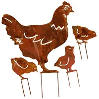 Aubaho Set 4-teilig Gartenstecker Beetstecker Huhn Küken Eisen Rostig