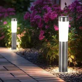 GLOBO Solarleuchten Stecklampen Solarlampen LED Erdspieß Gartenleuchten Weglampen Edelstahl weiß Außen 3er Set