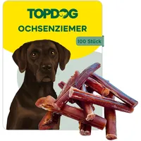 Topdog Ochsenziemer Hund 100 Stück 12 cm - Ochsenziemer für Hunde - 100% natürlich ohne Zusatzstoffe - Langer Kauspaß für Hunde - Beruhigender Beschäftigungsnack mit Zahnpflege