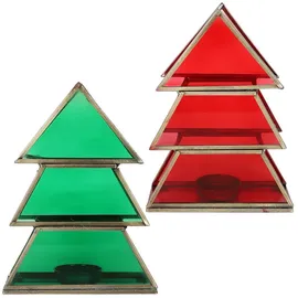 Marrakesch Orient & Mediterran Interior 2er Set Teelichthalter Christbaum 17cm Grün aus Glas als Finse