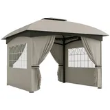 Outsunny Pavillon 3,4x3,4m wasserabweisend Gartenpavillon mit 4 Seitenteilen,