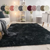 Paco Home Hochflor Teppich Wohnzimmer Fellteppich Kunstfell Shaggy Flauschig schwarz, 160x220 Cm