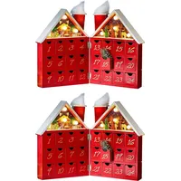 2x Befüllbarer LED Musik Adventskalender Holz Krippenszene Weihnachtskalender Advents Kalender Weihnachtsdeko - Rot