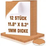 12 Stück Korkplatte Selbstklebend 1mm Presskorkplatte Selbstklebend 21x30cm Kork Selbstklebende Dicke Korktafel DIY Pinnwand Kork Selbstklebende Korkplatten für Foto Bulletin Notizen