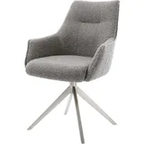 DeLife Polsterstuhl Alja-Flex, mit Armlehnen Kreuzgestell breit Edelstahl Bouclé Silbergrau 360° dreh grau|silberfarben 61 cm x 90 cm x 65 cm