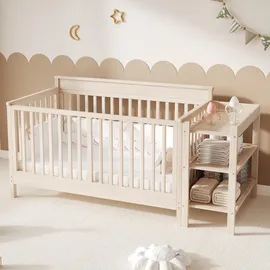 stilvora Babybett 3-in-1 mit 3-fach höhenverstellbar aus Massivkiefernholz, Beistellbett umschaltbar zum Sofa-Modus, Kinderbett mit Schutzzaun und...