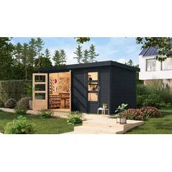 Gartenhaus KARIBU "Merkur C", schwarz (anthrazit, anthrazit), ohne Fußboden, ohne Dacheindeckung, Holz, Stahl, Gartenhäuser, aus hochwertigen Materialien