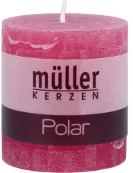 Müller Kerzen Polar Stumpenkerzen 75/68 mm, Raureif-Effekt 5460766851 , 1 Packung = 4 Stück, fraise