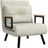 HOMCOM Schlafsessel 4 in 1 Sessel mit Schlaffunktion, 183 x 63 cm Klappbar Schlafsessel mit 5-stufig Verstellbarer Rückenlehne, Lendenkissen und Samtoptik für Wohnzimmer, Cremeweiß   Aosom