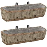 Kavolet Rattan Balkonkasten Balkon-Blumentöpfe 2 STK. 60CM Weide Pflanzkasten Natur mit PE-Auskleidung, Blumenkorb Garten Deko Flechtkorb Pflanztopf Blumentopf Blumenkasten zum Einhängen an Geländer