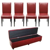 Mendler Garnitur Sitzgruppe Bank mit Aufbewahrung Kriens XXL+4 Stühle Littau, Kunstleder/Leder ~ rot