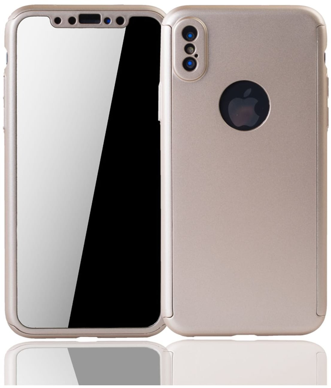 Hülle Handy Schutz für Apple iPhone XS Full Case Cover Displayschutz Bumper Gold