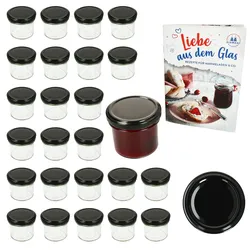 25er Set Sturzglas 125ml Einmachglas TO66 Schwarz Deckel DiamantZucker-Rezept