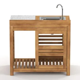 home24 Gartenspültisch / Akazie Massiv | Beige - Braun/Weiß/Grau